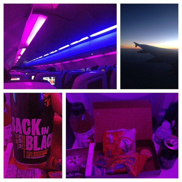 Mood lighting, sunset view, IPA & kids meal. Supper on flight to SF via @VirginAmerica #myvxexperience