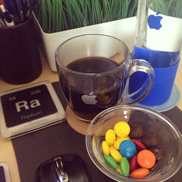 Coffee, water, & m&m mega = afternoon dessert/snack ^_^ #caffeine #sweets #applehqwares