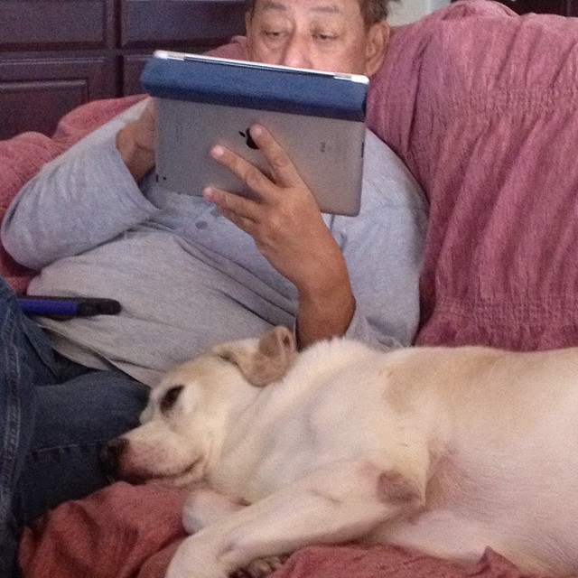 Christmas Day. Dad & Bogie have bonded. ^_^ #lounging