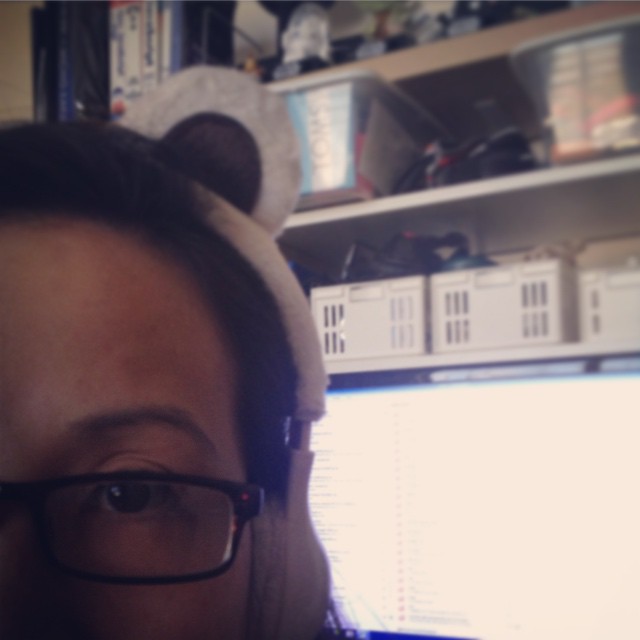 Serious selfie wearing bear ears/headset. #makeupfree