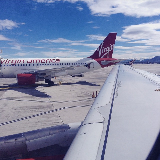 Delayed 1hr, but finally Surf City-bound via LA #virginamerica #myvxexperience #running