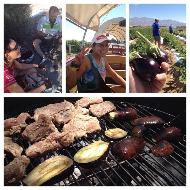 Heat training: 20mi cycling, 85°F; 1.5hr picking veggies & fruits, 98°F; Grilling, 106°F #lasvegas #cycling #gilcreaseorchard