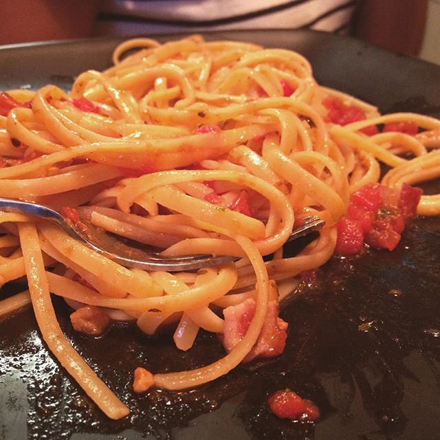 Made "angry" pasta for sis' carb-load :) #arrabiata #linguine #barbsrace #70point3 #triathlon