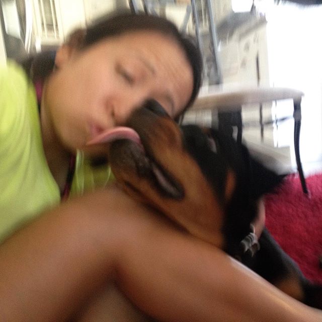 Auntie wants to pose for selfie, but Hendrix just wants to give kisses :) #rottweiler #dogsofinstagram #puppylove