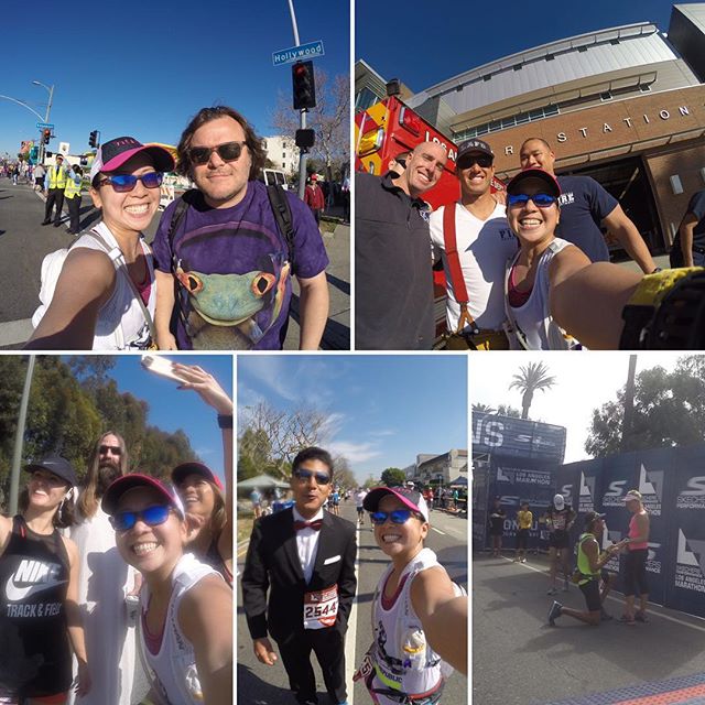 Jack Black! Spectating Firefighters, Jesus! Guy in a tux, proposal at the finish... Only in #LAMarathon on #valentinesday [instagram]