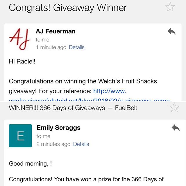 I need buy lotto tickets or play Bingo. Won two giveaways today & it's not even noon yet! XD #runtheyear2016 #366daysofgiveaways #welchsfruitsnacks [instagram]