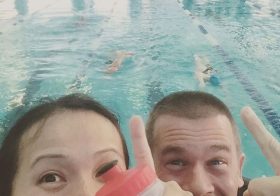 Post-swim workout selfie shenanigans with our friends who had a few more hundred yards to do! #weare5yrsold #haha #butweluvthemanyway [instagram]