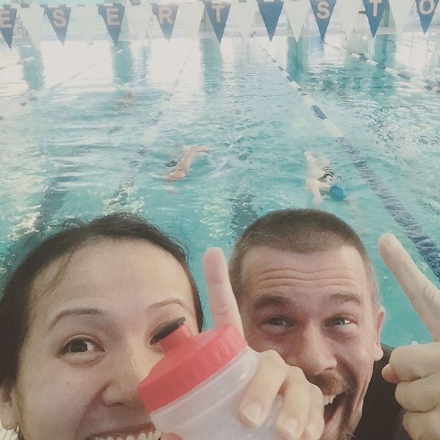 Post-swim workout selfie shenanigans with our friends who had a few more hundred yards to do! #weare5yrsold #haha #butweluvthemanyway [instagram]