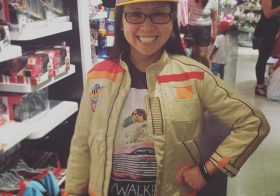 I'm five years old. Tried on this Poe/Finn jacket (for kids) at the Disney Store. Ended up getting the BB-8 hat🤓 #starwars #bb8 [instagram]