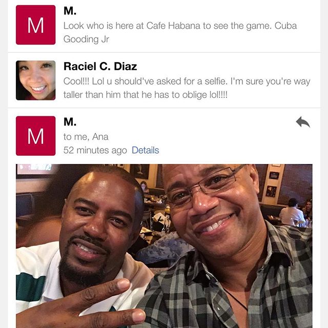 When your big bro spots Cuba Gooding Jr. & emails you, then you egg him on to take a selfie...  #cubagoodingjr #awesome #socal [instagram]