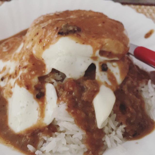 Homemade Loco Moco, feat. gravy made w/ almond meal. #hawaiianfood #lunch #rice [instagram]