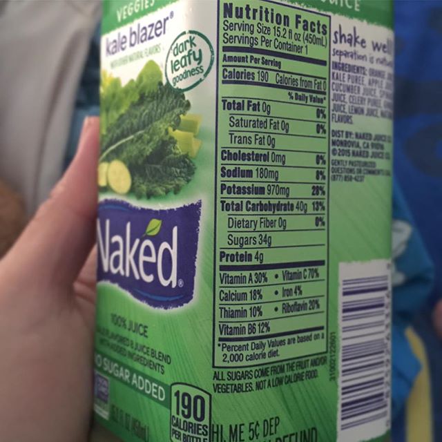 It's 100% juice + no added sugar, but still has 34g of sugar per serving?! 😬 #nakedjuice #kalejuice [instagram]