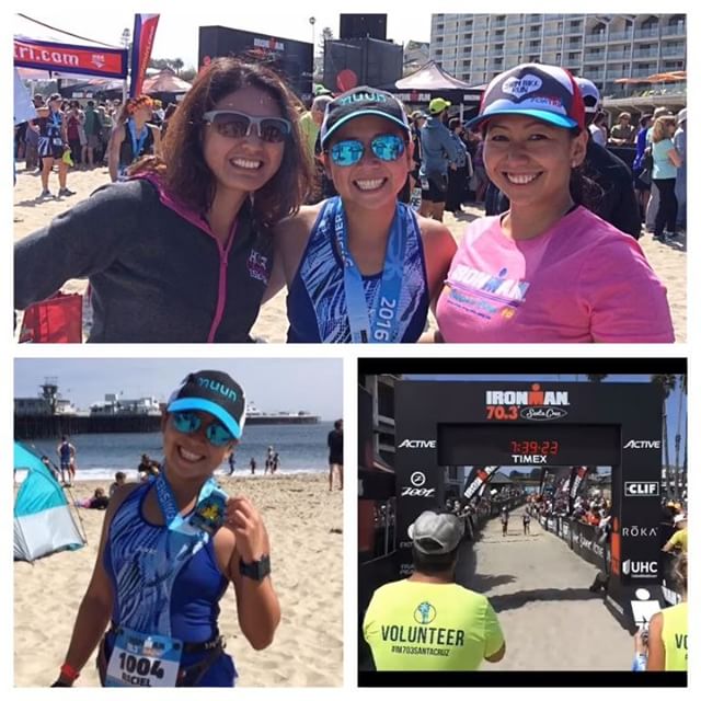 Crazy lady running through the 70.3 finish, oh wait, that's me  My first ever 70.3!! Glad that my sisters were there for support!  #medalmonday #nuunlife #im703santacruz #ironman703 #triathlon [instagram]