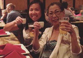 Ok more Birfday cheers. Double-fisting with mum! #lychee #sake #kirinichiban #teppanyaki [instagram]