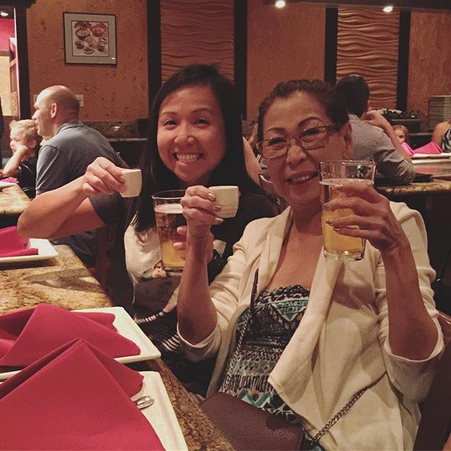 Ok more Birfday cheers. Double-fisting with mum! #lychee #sake #kirinichiban #teppanyaki [instagram]