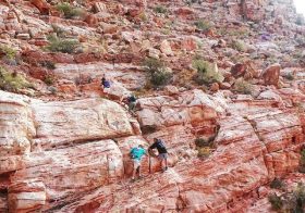 My friend took this photo from a diff vantage point as we scrambled up Kraft Mt (I'm second from midway wearing olive trousers). It was a fun morning! #hiking #hikinglasvegas #nuunlife [instagram]