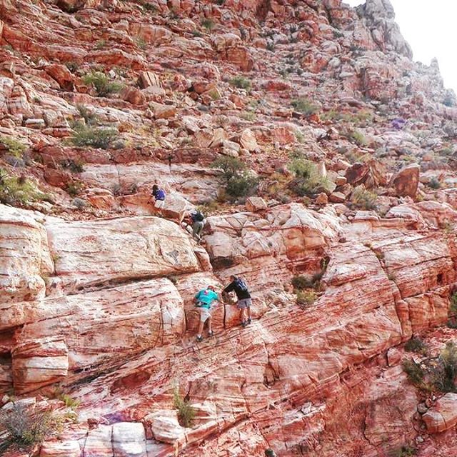 My friend took this photo from a diff vantage point as we scrambled up Kraft Mt (I'm second from midway wearing olive trousers). It was a fun morning! #hiking #hikinglasvegas #nuunlife [instagram]