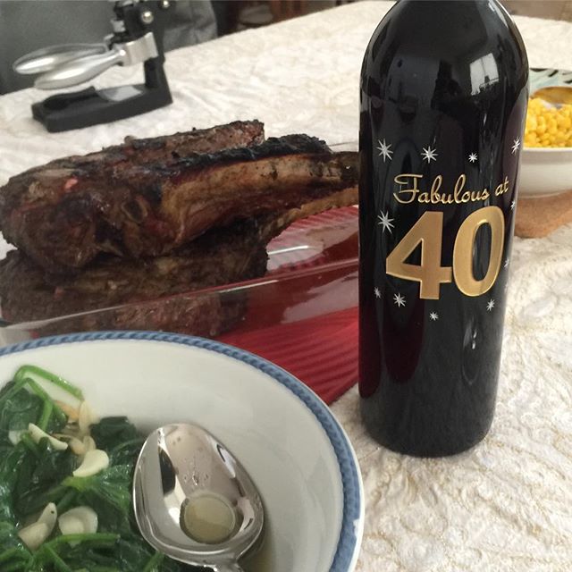 Made lunch for parental units and bro. More birfday celebration lol! Thanks to my goddaughter for the delicious #cabernetsauvignon #boneinribeye Cheers to my off-season! XD [instagram]