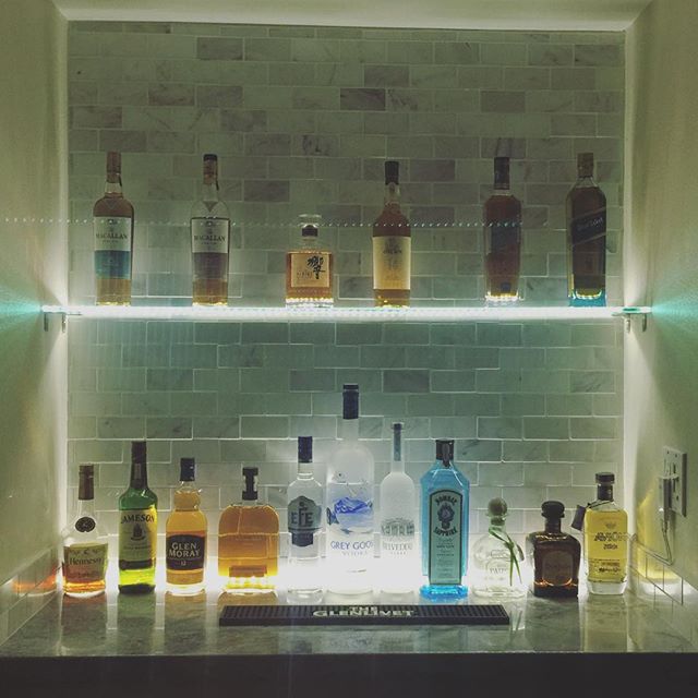 Finally finished the lighting! My big bro loved his illuminated bar alcove. Can't wait to try the #hibiki #japanesewhisky ^_^ #ledlights #whisky #bluelabel #macallan #bombaysapphire #donjulio [instagram]