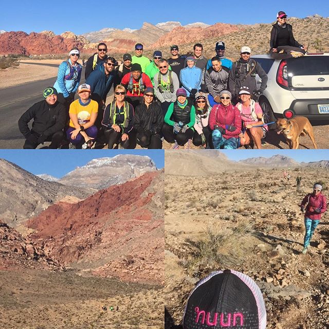 A sweet morning trail run! My sis @runtricpa got to meet my #trailrunning friends, too. Guess who took the group photo? Hint: Lotus pose on car roof 🤣 #nuunlife #AR50mi #training #taur #lasvegas #trailjunkies [instagram]