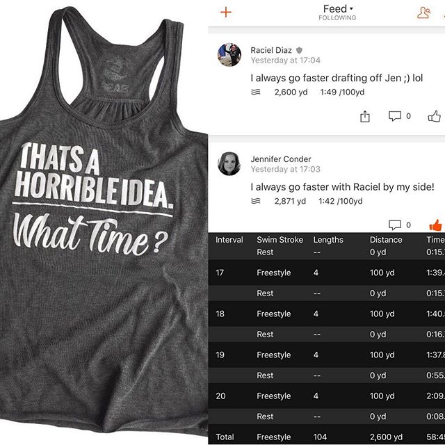 This #baseperformance tank perfectly explains the workout @lovestheocean2 & I swam last night! #im703cda #taperphase #triathlon #racewithbase #womenoftri [instagram]
