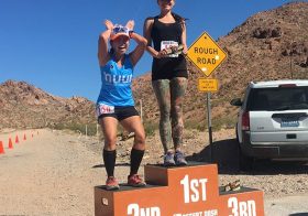 Who's got that awkward podium pose down? lol Bootleg Beatdown felt hotter this year, but I was able to course PR while taking it slightly easy. Next up: IM70.3 next weekend! Thanks @desertdashtrailraces for another awesome race! #nuunlife #racewithbase #trailrunning #taur #trailrunningvegas #trailjunkie [instagram]