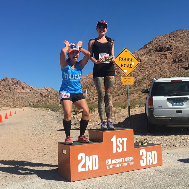 Who's got that awkward podium pose down? lol Bootleg Beatdown felt hotter this year, but I was able to course PR while taking it slightly easy. Next up: IM70.3 next weekend! Thanks @desertdashtrailraces for another awesome race! #nuunlife #racewithbase #trailrunning #taur #trailrunningvegas #trailjunkie [instagram]
