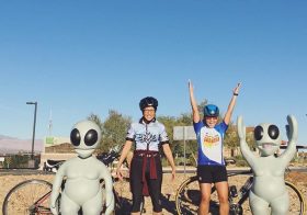 We encountered some stranded extra-terrestrials on this morning's ride. They were cool enough to pose with us. Lol only in Vegas!! #cycling [instagram]