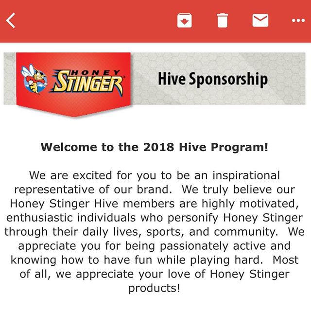 2018 will be a kickarse season! Humbled & stoked to be welcomed into the @honeystinger Hive #hshive [instagram]