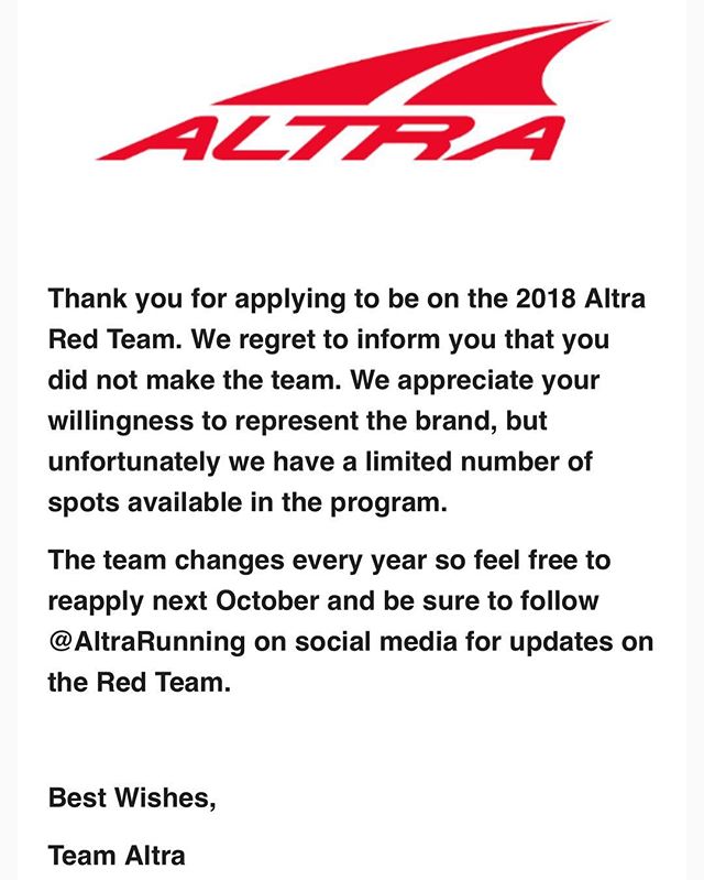 First rejection of the year.  Oh well. I’ll still be wearing their shoes tho.  #alwayslookatthebrightsideoflife #keepmovingforward [instagram]