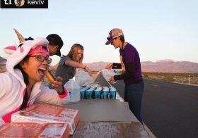 When you’re volunteering at the aid station but first… DOUGHNUTS (courtesy of @vegasultrarunner)  Photo credit: @kevlvphotography [instagram]
