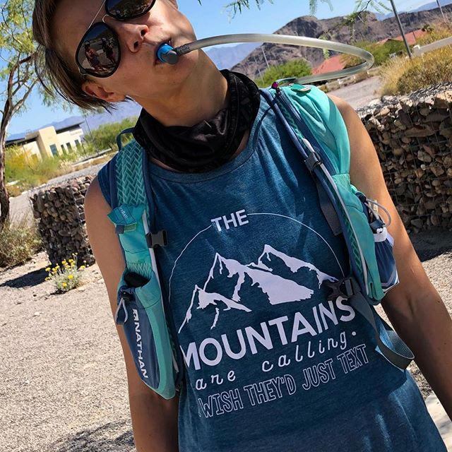 I need to find Kendal’s tank. It reads, “The mountains are calling. I wish they’d just text”  #trailjunkie #trailrunners [instagram]