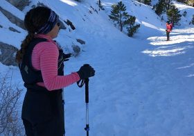 Warmer temps during the week meant patchy, icy areas while snowshoeing at Bristlecone trail today. However, @falanaw showed us a great spot a mile up and off-trail where there was powdery goodness! Also, it was great to catch up with @desertgypsyrunner [instagram]