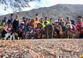 Monday night group at Lone Mountain! Kingston ran with Lily the amazing doxie most of the time & handled the 96°+ desert weather fairly well. Then he took a nap on our 3mi car ride home lol. [instagram]