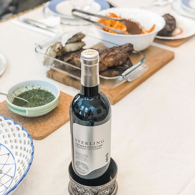 Happy Easter! Hope you enjoyed an extra special Sunday.p.s., Our Easter meal felt complete despite missing some greens... Which won’t arrive until Wednesday  but we had some chimmichuri sauce for “veggies” #easter #sterlingvineyards #cabernetsauvignon #steak #sweetpotatoes #chimichurri [instagram]