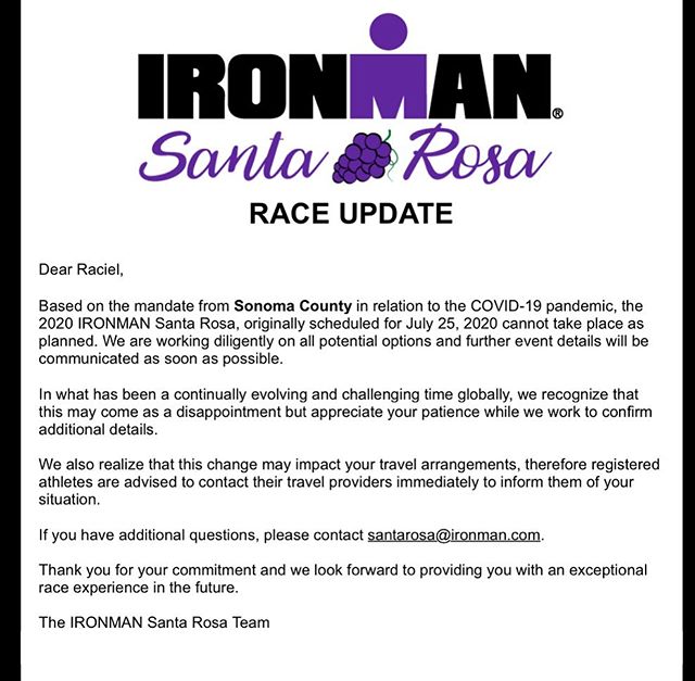 It’s official. I’m kinda relieved but also kinda bummed at the same. It would have been my first full Ironman. 😶#ironman #baseperformance #triathleteintraining [instagram]
