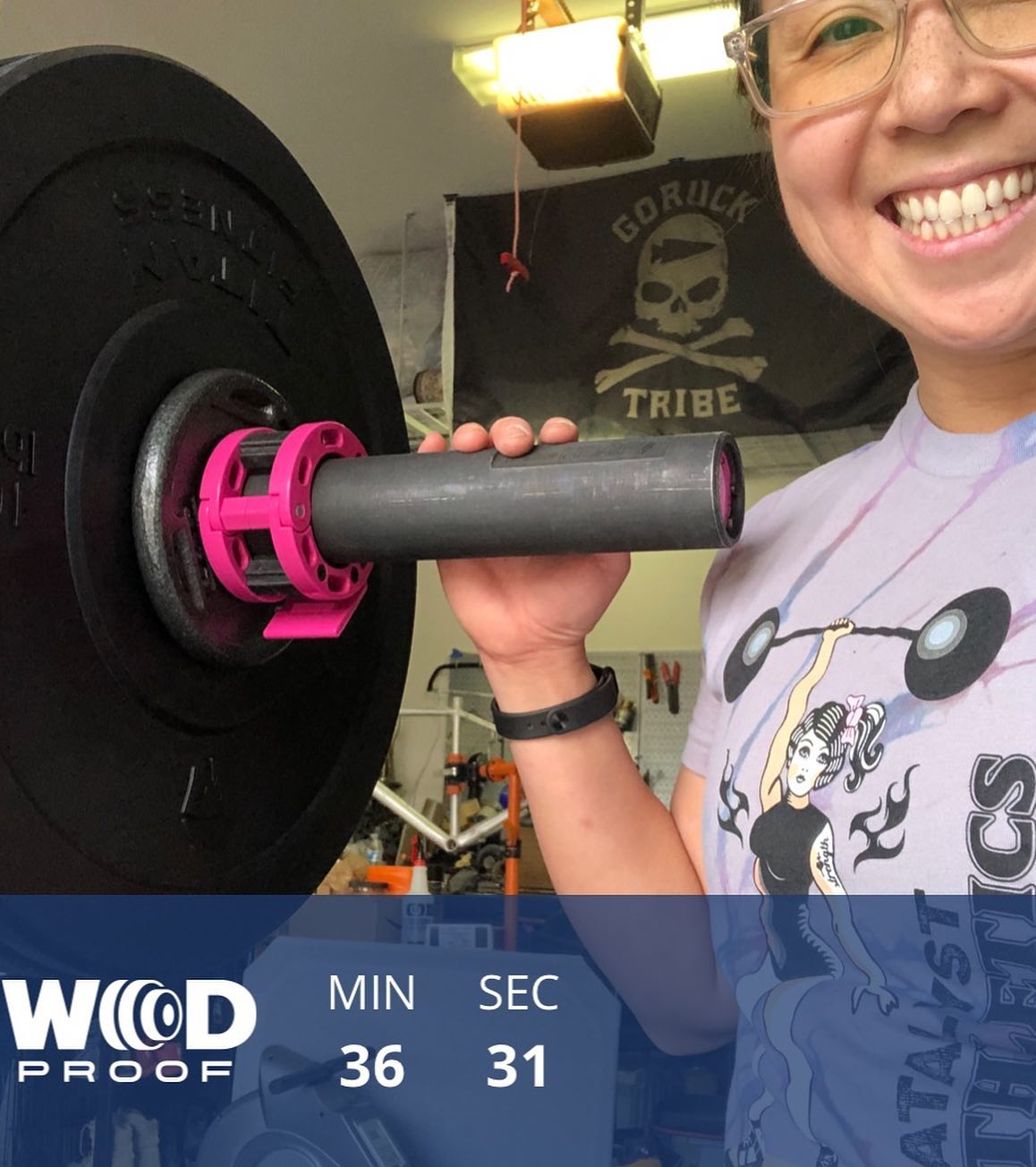 My right arse was finally feeling normal-ish on Thursday, so I did this workout that involved this thing called a “barbell” 🤪 Working (slowly) back to some weights. Also, showing off my @goruck Tribe flag!#crammingforcrossfit #frontsquats #wodproof #garagegym #baseperformance #michelobultra #teamultra #catalystathletics [instagram]